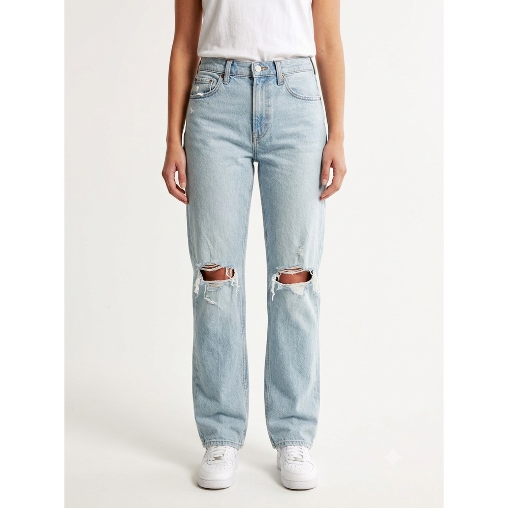 Abercrombie & Fitch '90s Straight Jeans Womens 25 Blue Denim Mid Rise Distressed